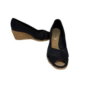 Adrienne Vittadini Bailee Black Espadrille Peep Toe Wedge Sandals 6M AV-BAILEE